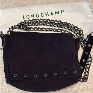 Longchamp Deep Purple Suede Chain Shoulder Bag